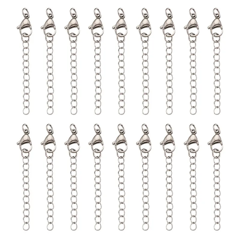 50pcs 304 Stainless Steel Ends with Chain Clasp Ring Connectors for Jewelry Making DIY Bracelet Necklace 58mm