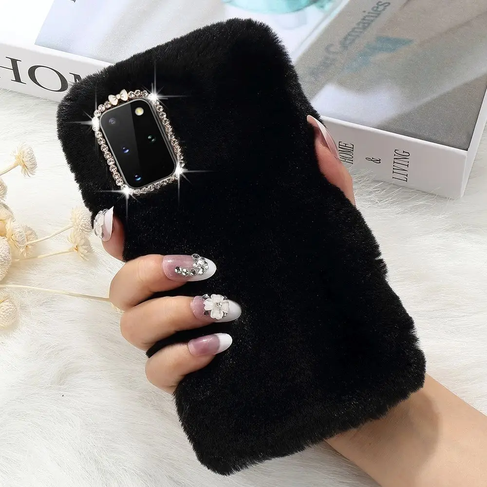 Luxury Fur Bling Diamond Phone Case for Samsung Galaxy S21 S20 Ultra 5G S9 S8 Plus S10 Glitter Warm Flurry Soft Silicone Cover | Мобильные