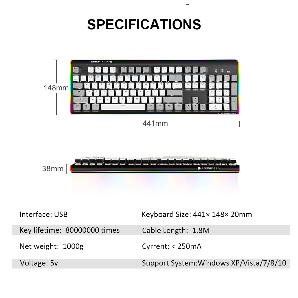 Водонепроницаемая клавиатура HEXGEARS K735 механическая с 104 кнопками Игровая Kailh BOX