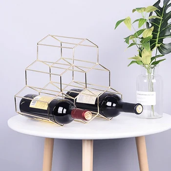 

Creative Simple Design 6 Grid Nordic Style Golden Rose Gold Wine Rack Red Wine Storage Iron Rack