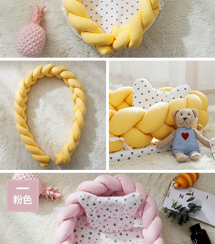 Portable Baby Knit Crib with Pillow Newborn Sleeping Nest Playen Bed Travel Bassinet Bumper Removable And Washable 0-24months