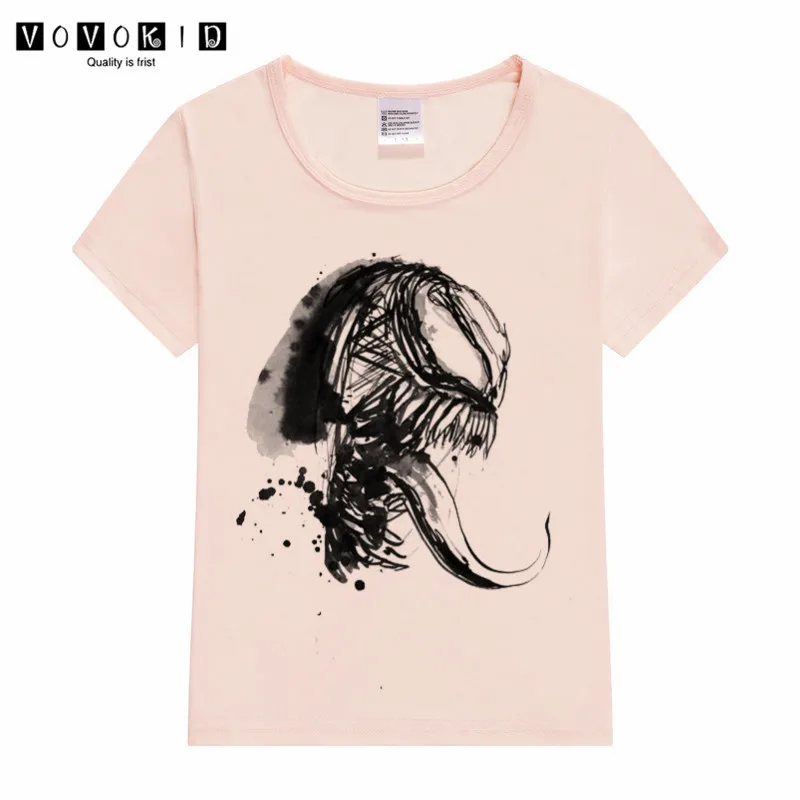 Для маленьких девочек и мальчиков фильм Marvel Venom футболка с принтом детская Managa смешные футболки для маленьких девочек, розового, серого, белого цвета, кофта - Цвет: P1765A-pink