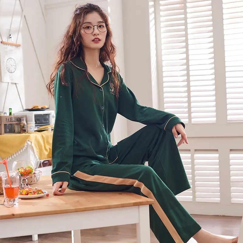 Female Green Одинаковый пижамный комплект для пары, хлопок, пижама с длинными рукавами, одежда для сна, домашний костюм для влюбленных, мужчин, женщин, влюбленных - Цвет: Female Green