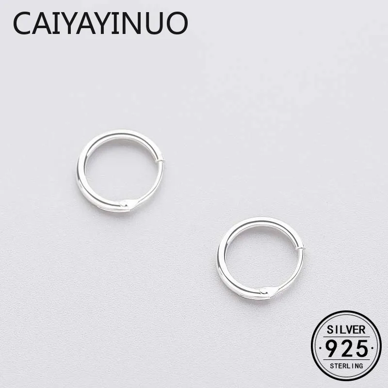 

Caiyayinuo Real 925 Sterling Silver Minimalist Smooth Round Hoop Earrings Fine Jewelry Personality Accessories Black White Color