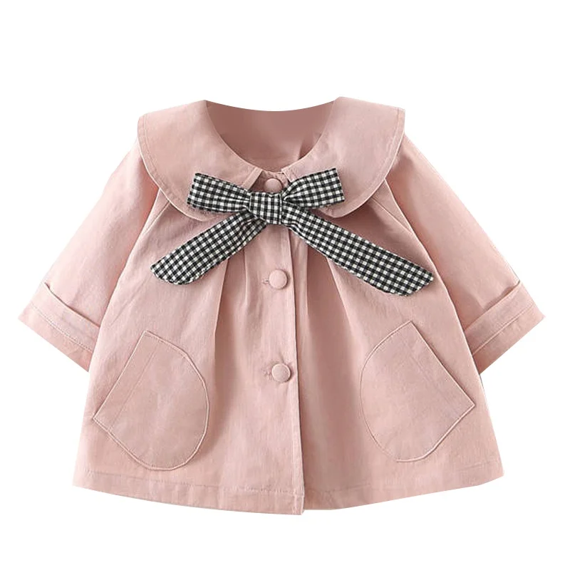 Autumn Baby Girl Coats Casual Cute Outerwear Bowknot Design Sweatshirt Kids Outfits Jacket Tops - Цвет: Розовый