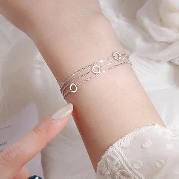 925 Sterling Silver Link Chain Circle Charm Bracelet For Women Simply Exquisite Party Wedding Accessories sl339