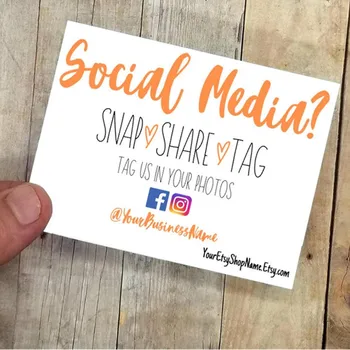 

Custom social Business Cards, Perano, Branding, Facebook Promo, Small Shop Card, Snap Share Tag, 3.5" x4" Insert Card,