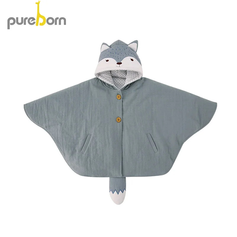 

Baby Girls Hoodies Cloak Coat Toddler Kids Winter Cotton Cape Poncho Cloak Outerwear Cute Fox With Tail Poncho Jacket Clothing
