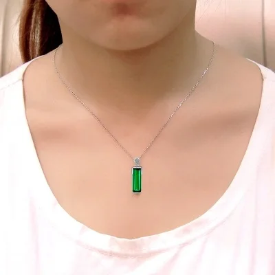 Collier Pendentif Émeraude Vert Jade Argent 925 Femme