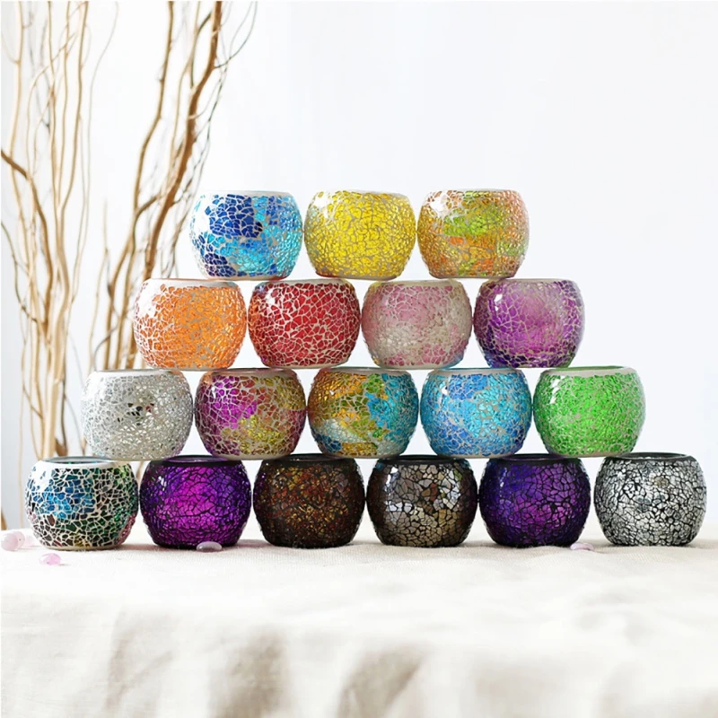 

Halloween Candle Holder Mosaic Glass Candlestick Romantic Candlelight Dinner Wedding Party Candle Lamp Holiday Decorations