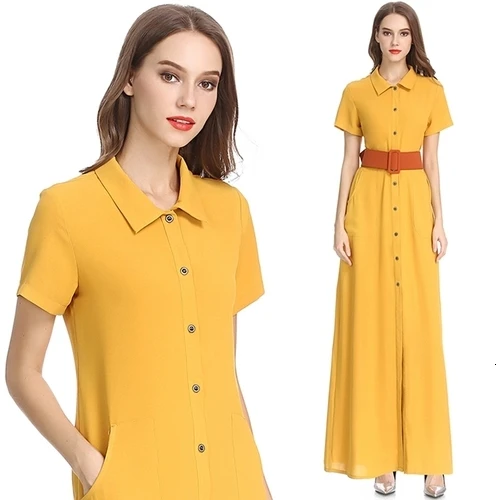 

Spring Simple Fashion Women Dress 2019 New Style Summer Short Sleeve And Pure Color Work Wear Elegant Temperament Long Dresses