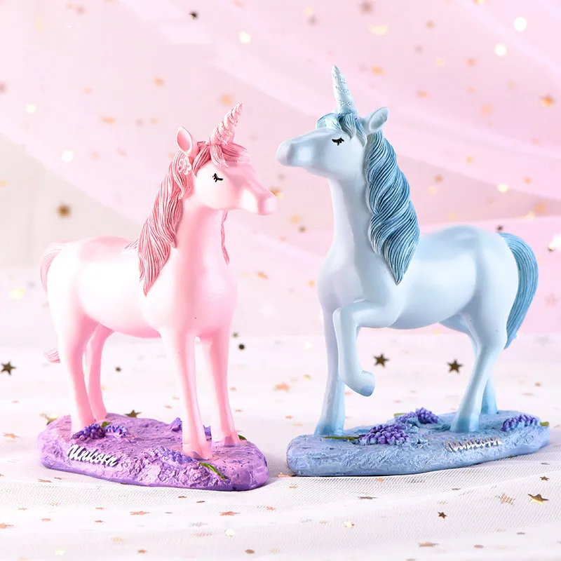 Смола красочные игрушечные единороги мультфильм аниме Рисунок Европейский дом сборки украшения креативный торт украшения Figma подарок для