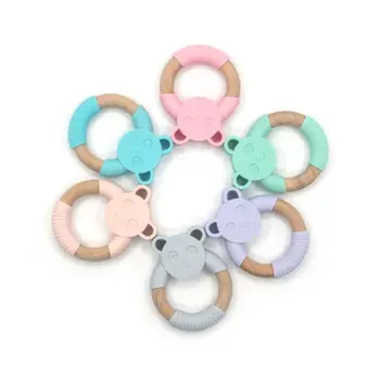 

Food Grade Silicone Baby Comfort Teether Pacifier Wood Ring Cartoon Panda Shape Bite Chew Toy
