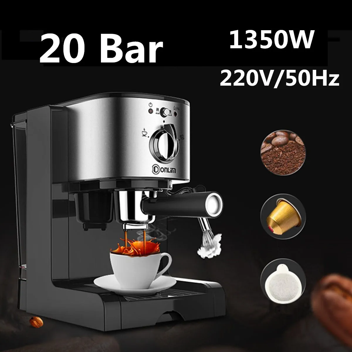DL-KF500 Semi Automatic Coffee Machine Maker Coffee Maker 3In1 Kitchen 1.5L Barista Espresso Machine Milk Steamer