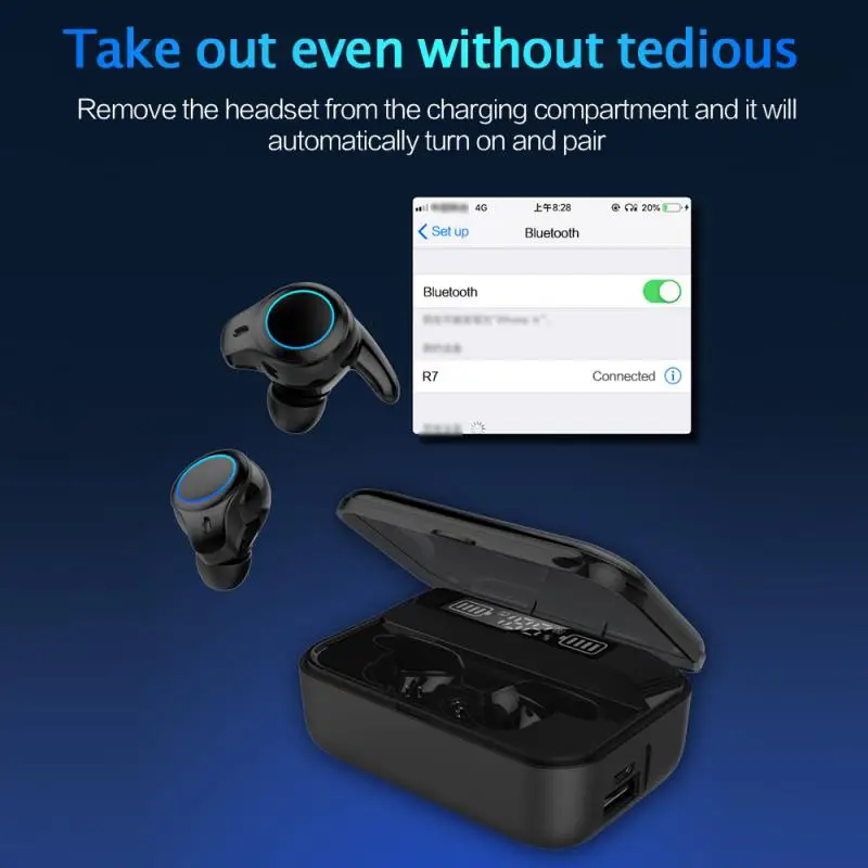 TWS Wireless Sports Headset Stereo Bluetooth 5 0 Headphone With LED Display Charging case breathing light Support iOS Android