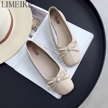 

LIMEIKE Spring Autumn Women Flats Pointed Toe Ballet Flats Bowtie Slip on Flat Shoes Woman Loafers Ladies Shoes
