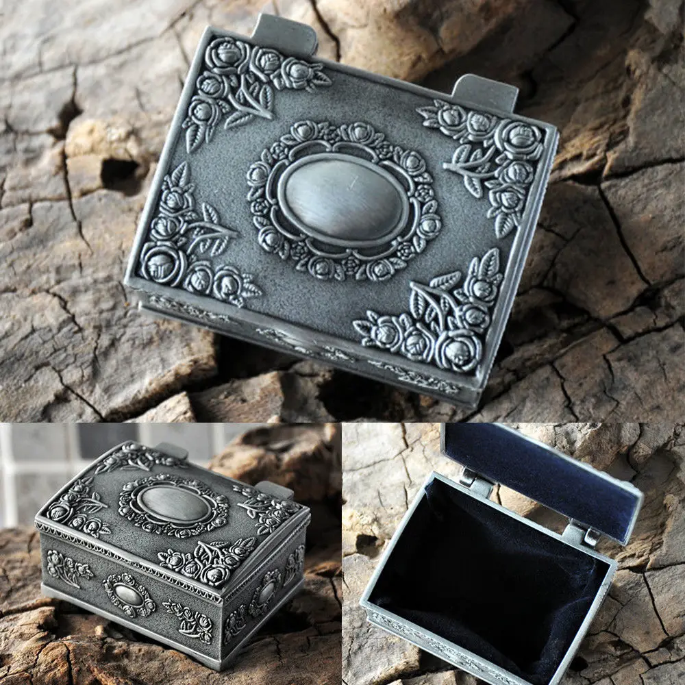 

Fashion Metal Jewelry Casket Vintage Trinket Box Earrings Rings Packing Case