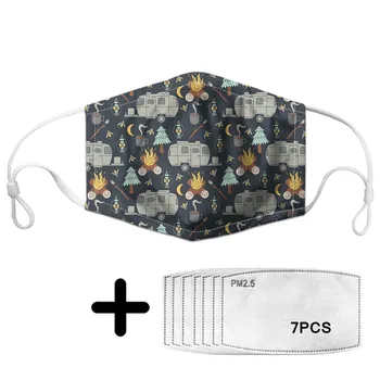 

Mouth Mask Cartoon Happy Campers Print Kids Mask With PM2.5 Filter Paper Unisex Elastic Breathable Tapabocas 2020 New Arrival