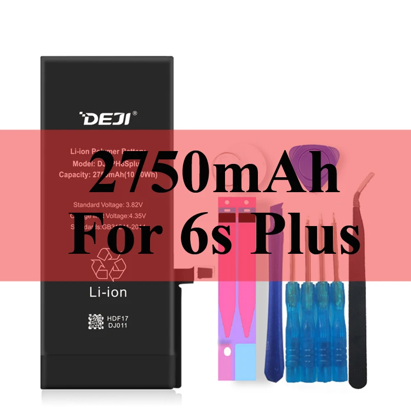 Deji Аккумулятор для Apple iPhone 5S SE 6 6s 7 4s 5 8 X SE 6Plus 6sPlus 8Plus Plus iPhone7 1430mAh-3410mAh сменный литий-полимерный батарея+бесплатный инструмент для Apple iPhone 5s SE 6 6s 7 Мобильный телефон батарея - Цвет: 2750mAh For 6s Plus