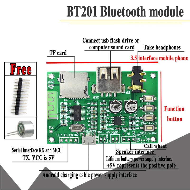 BT201 двойной режим 5,0 Bluetooth без потерь аудио усилитель мощности плата модуль Spp последовательный порт прозрачный Транс Tf карта U диск Ble