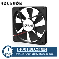 YOUNUON DC 140MM 5V 12V 24V 2PIN USB 140x140x25mm double boule PC boîtier sans brosse ventilateur de refroidissement 14025 14CM CPU armoire refroidisseur ventilateur 1