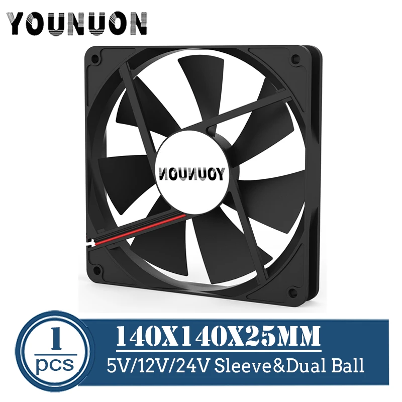 Younuon-dual Ball pc Brushless Case Ventilador de Refrigeração Cpu Gabinete Cooler 14cm 140 mm 5v 12v 24v 2pin Usb 140x140x25 mm 1425