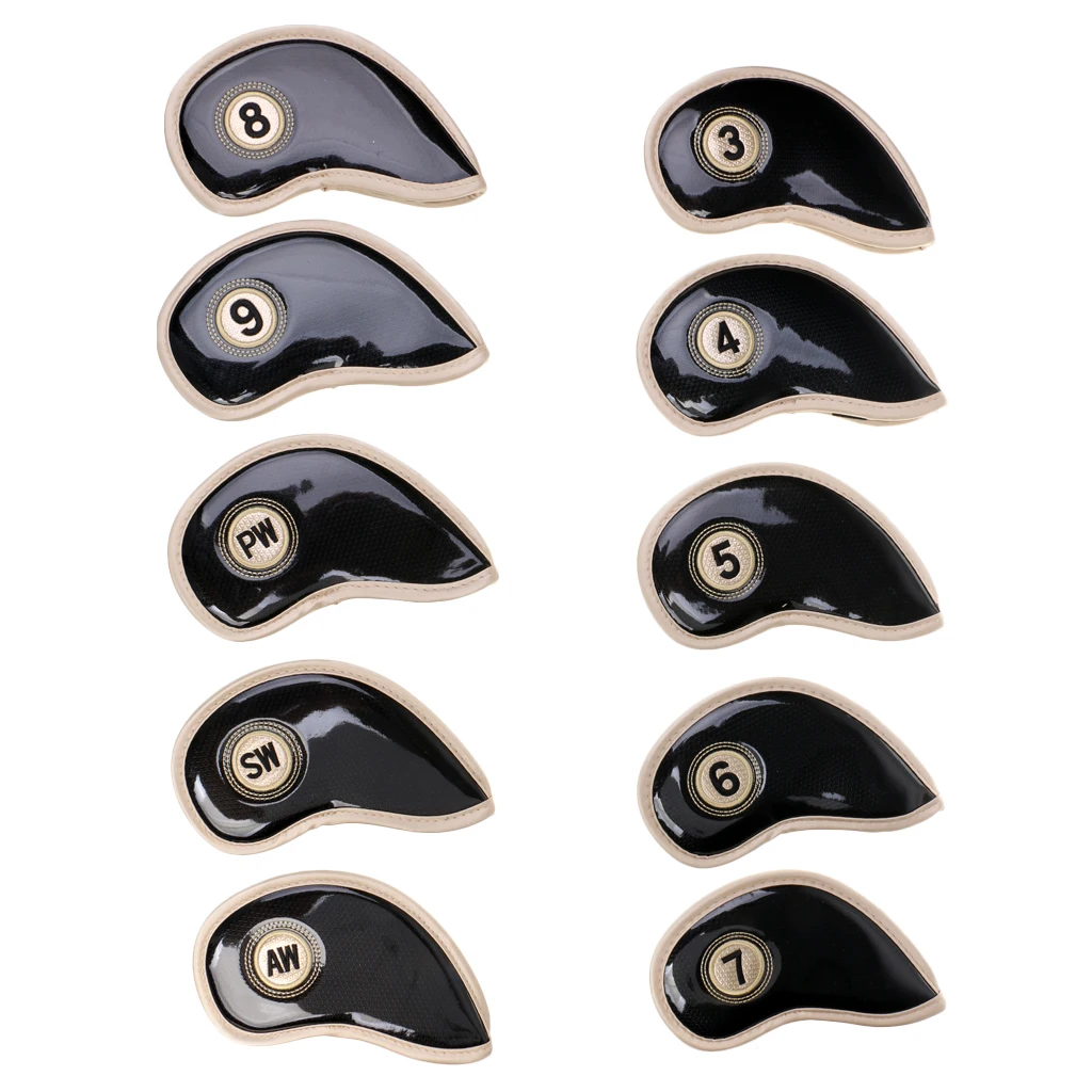 10 Pieces Pu Leather Golf Club Iron Head Cover Case Protect Headcovers