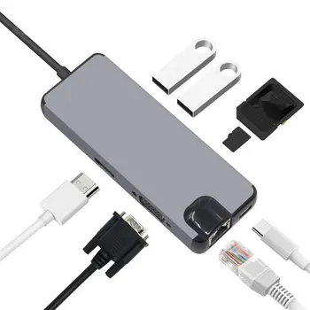 

Type-C Hub to HDMI VGA RJ45 Gigabit Lan USB 3.0 Adapter TF Card Reader USB-C for Macbook for S8 TV Projector