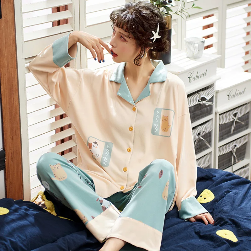 

Pajamas Women's Spring And Autumn 6535 Cotton Long Sleeve Trousers Korean-style Thoracotomy Women's Thin Japanese Korean Home We