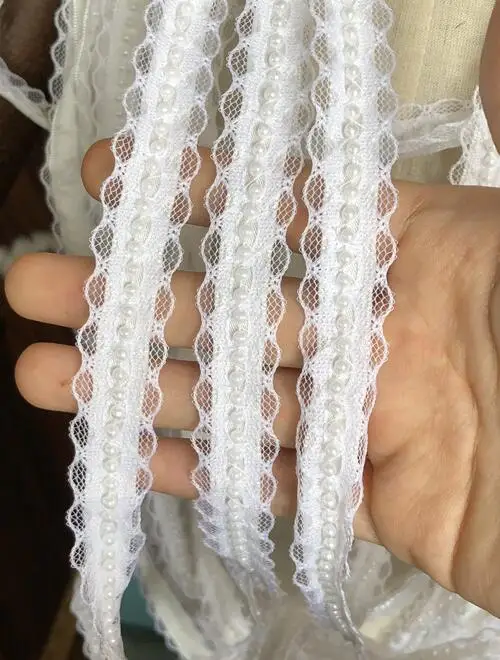 

10 Meters/lot 1.8cm Width Princess Style Net Embroidery Ivory Lace Trimmings Decorative Pearl Lace Fabric DIY