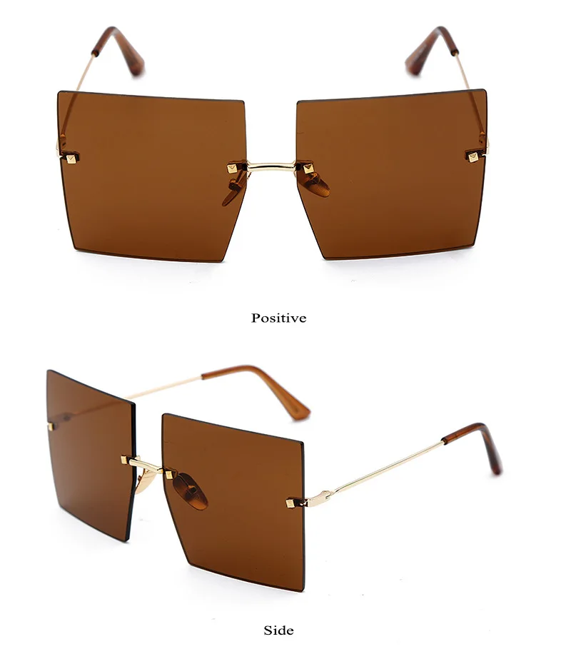 Ретро негабаритных коричневых солнцезащитных очков Женские винтажные солнцезащитные очки бренда класса «Люкс» очки без оправы oculos de sol feminino большие оттенки