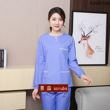 Long Sleeve Scrub Top Winter Medical Uniforms Cotton V Neck Scrub Top Women Nurse Workwear Doctor Costume Plug Size Scrub Shirt