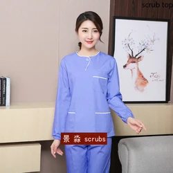 Long Sleeve Scrub Top Winter Medical Uniforms Cotton V Neck Scrub Top Women Nurse Workwear Doctor Costume Plug Size Scrub Shirt