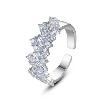 

New Trendy Cubic Zirconia Open Rings Luxury Square Crystal Adjustable Rings For Women And Girls Wedding Jewelry 2019