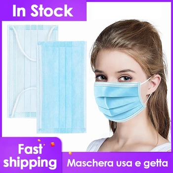 

100PCS Disposable Face Masks Three Layers of Dustproof and Haze Nonwoven Fabric Safety Protective Masks Fast Delivery