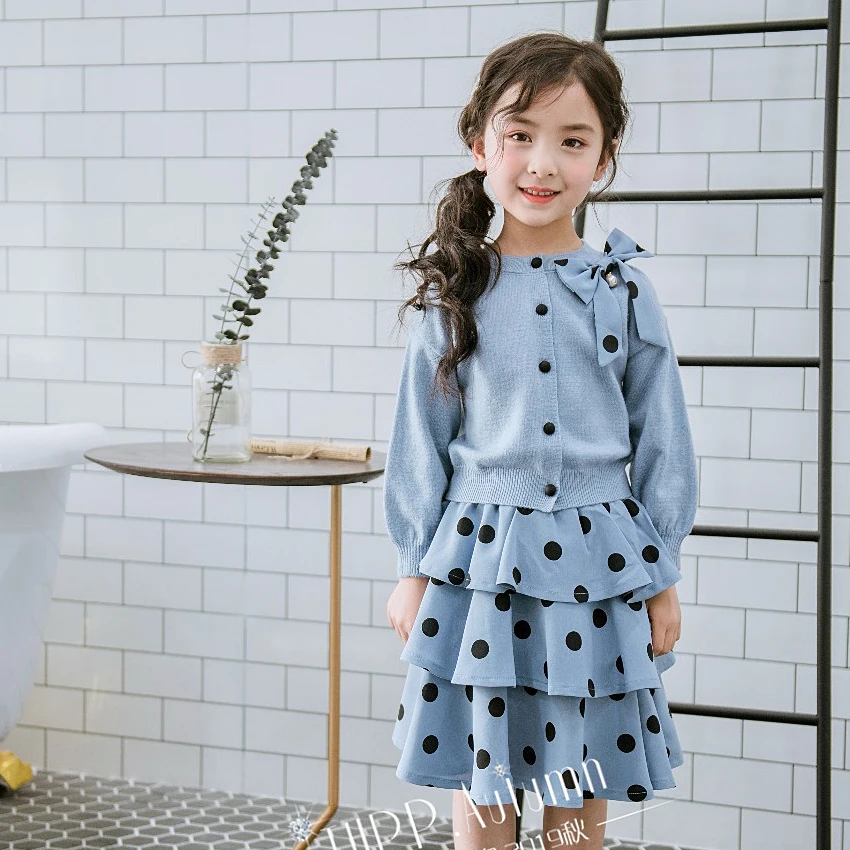 

5415 Polka Dot Print Christmas Princess Winter Fall Baby Girl Clothing Set Outwear Top Sweater + Skirt Thanksgiving Girl Clothes
