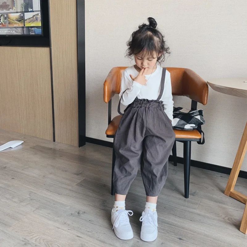 Cong Little Sister/ г. Осенняя одежда стиль, детские штаны на подтяжках в Корейском стиле, брюки свободные штаны для девочек повседневные штаны