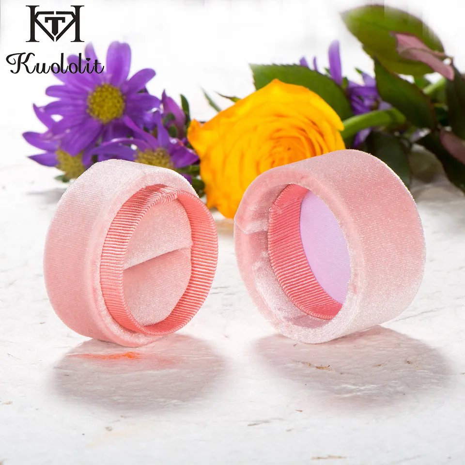

Kuololit Handmade Velvet Jewelry Box for Wedding customize Ring Earrings Pink Blue Green Box for Women Engagement Bride Gift