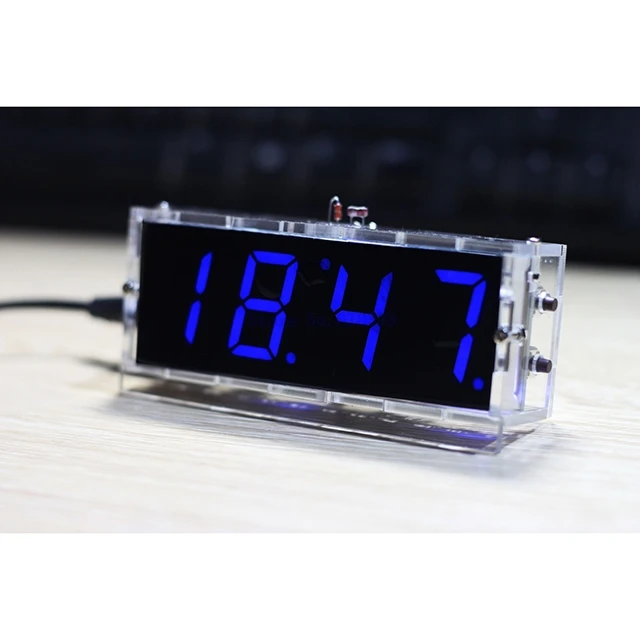 

A2-- Blue LED Electronic Clock Time Thermometer Microcontroller Digital Clock DIY Kit With Tutorial