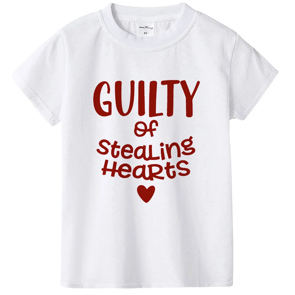 Рубашка с надписью «Guilty of theoring Hearts»; Детские Топы на День святого Валентина для девочек; футболки на День Святого Валентина; одежда с сердечком и надписью «Love Babe» - Цвет: H733-KSTWH-
