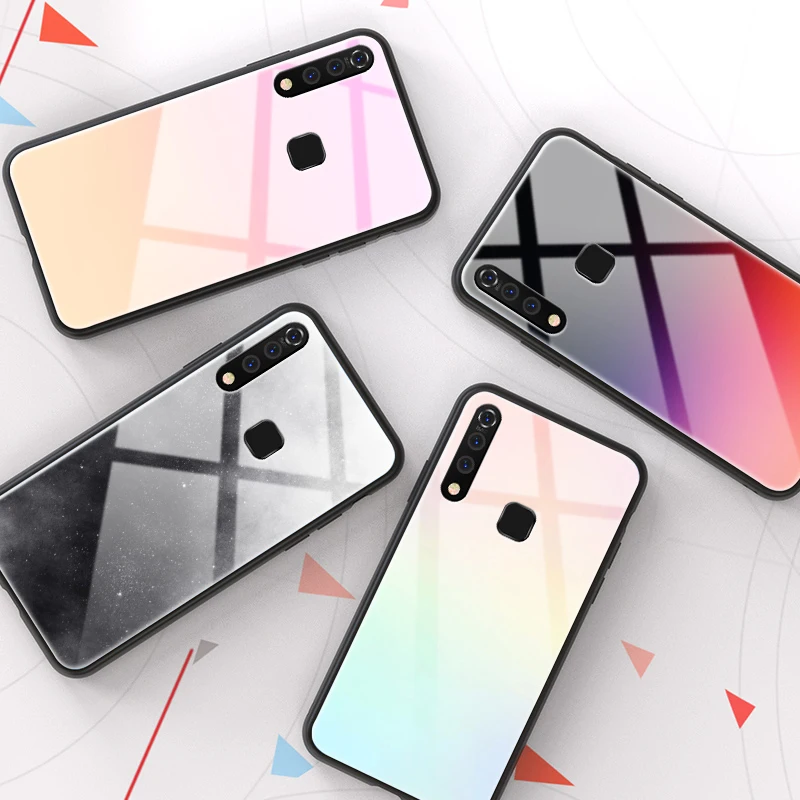

Tempered Glass Phone Case For VIVO Z5X Z1 Pro Y3 Y17 Luxury Colorful Gradient Back Cover