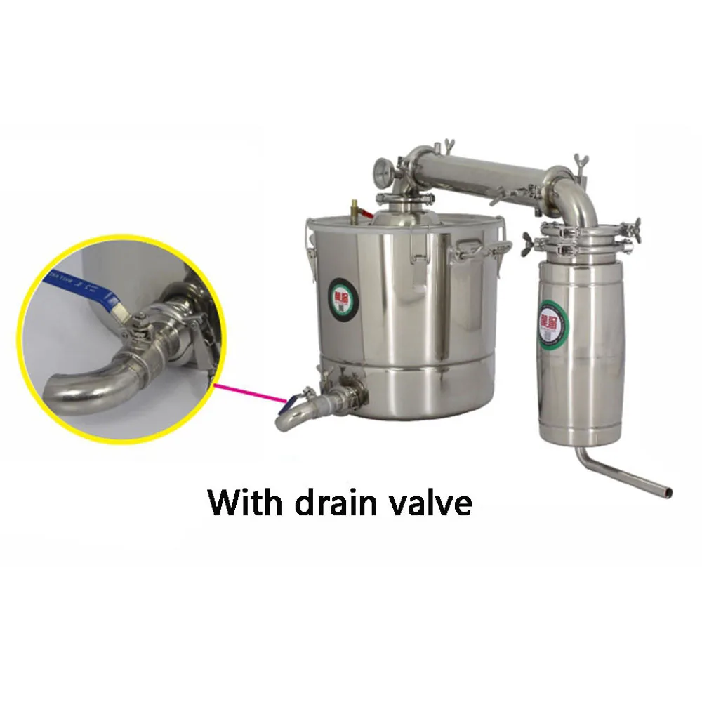 with drain valve 20 л дистиллятор бар бытовой вино лимбек дистиллированная вода водка чайник варить вино ПИВОВАРЕНИЕ алкоголь виски - Цвет: with drain valve