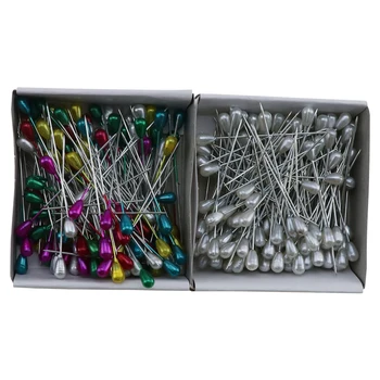 

144 pcs/box Stainless steel drop-shaped bead needle pearl pin cross stitch positioning needle color white