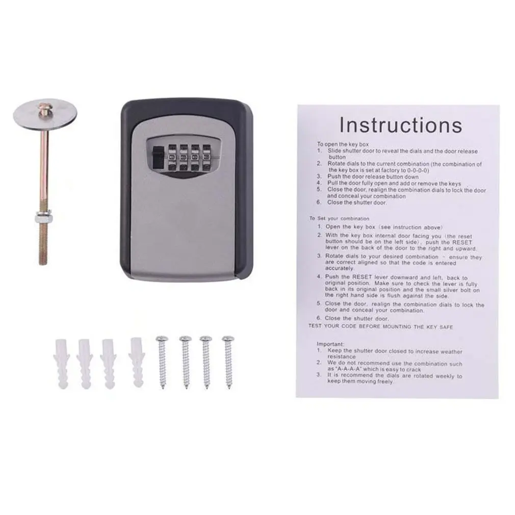 Key Safe Box 4 Digit Combination Password Keys Box Key Storage Organizer Case Wall Mounted Home Security Lock Tool Metal Key Box