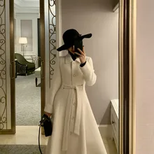 Для женщин Зимняя обувь высшего качества; Винтаж шерстяное пальто одноцветное белого и зеленого цвета Однобортный для младенцев Длинная шерстяная смесь пальто