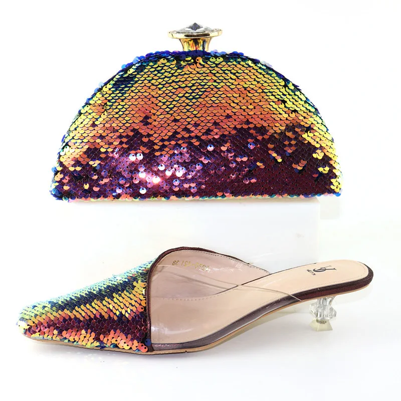 

Very nice shinning shoes and bag matching 2019 new arrival italian shoes and bag set for african aso ebi SB8418-6