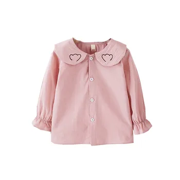 

Little Girl Spring Blouse Lotus Leaf Collar Rabbit Ears Button-Down Design Long Sleeve Loose Top Shirt