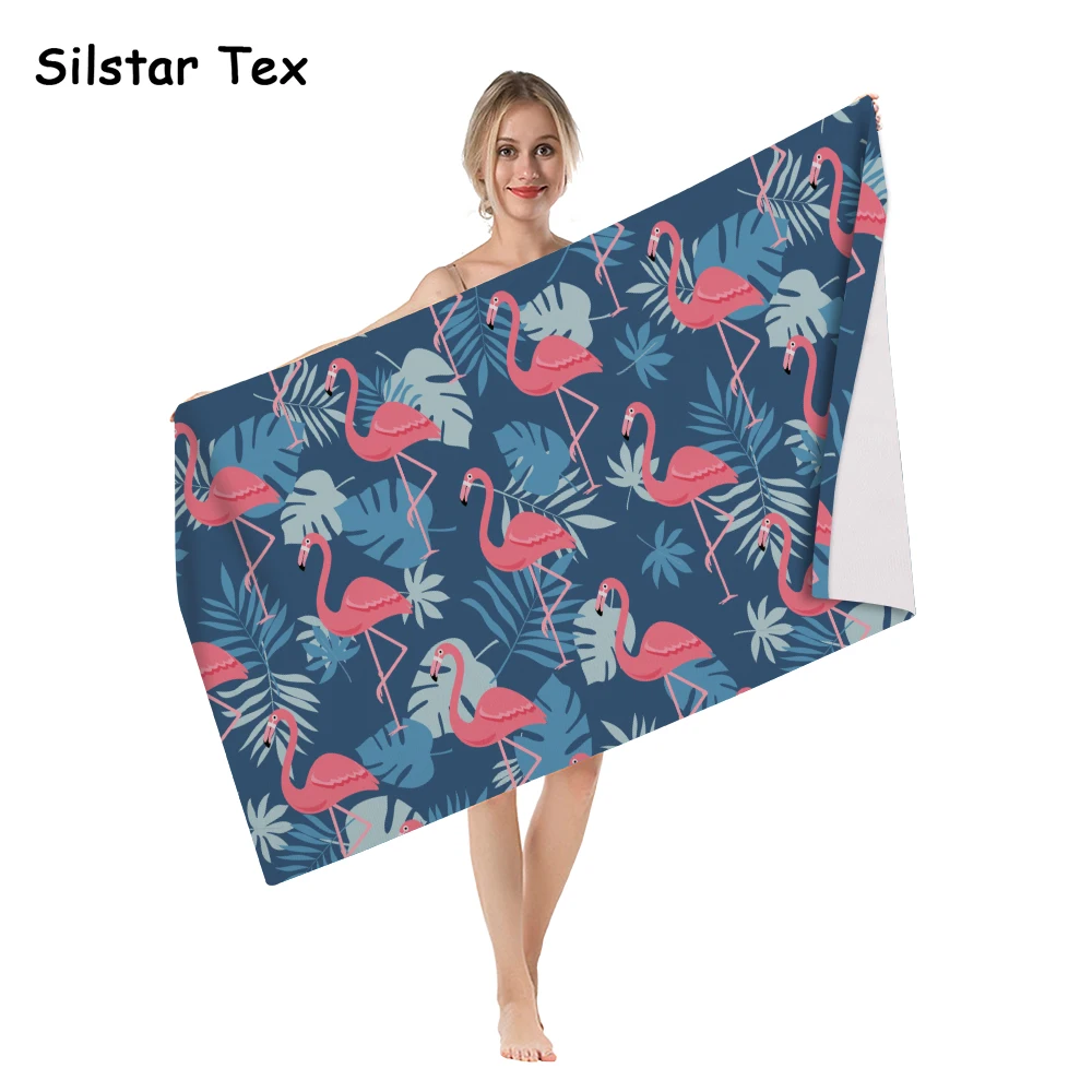 Silstar Tex модное банное полотенце из микрофибры с изображением фламинго и листьев