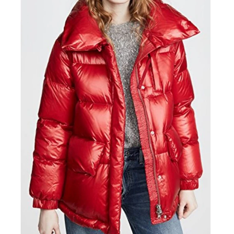 

Down Coats Women 2021 Winter White Duck Down Jacket Ladies Red Turtleneck Jacket Zipper Bread Thicken