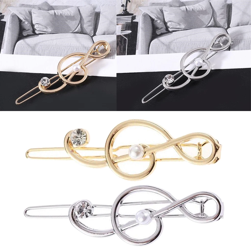 2x Geometric Hairpin Clip Alloy Music Note Hair Snap Clamp Womens Girls Headwear